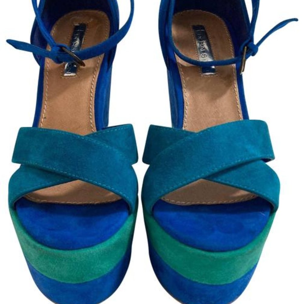 Halston Heritage Blue super high wedges